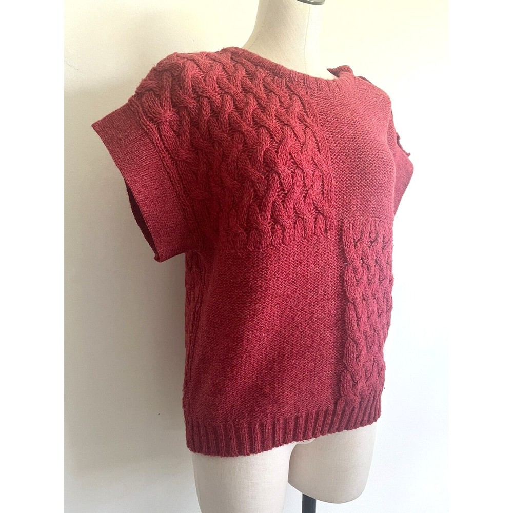 Vtg Mi Ki Majestic Wool Blend Sweater Medium Cable Knit Short Sleeve Buttons View 3